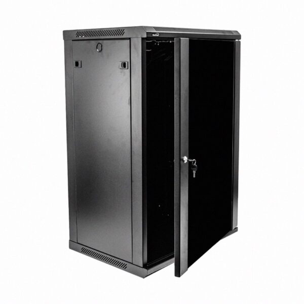 كبينة 18u (18u 600*450 1.0mm-1.4mm.with 1 tray and glass door . black